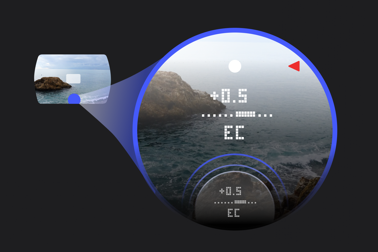 New Pixii interactive rangefinder viewfinder illustration.